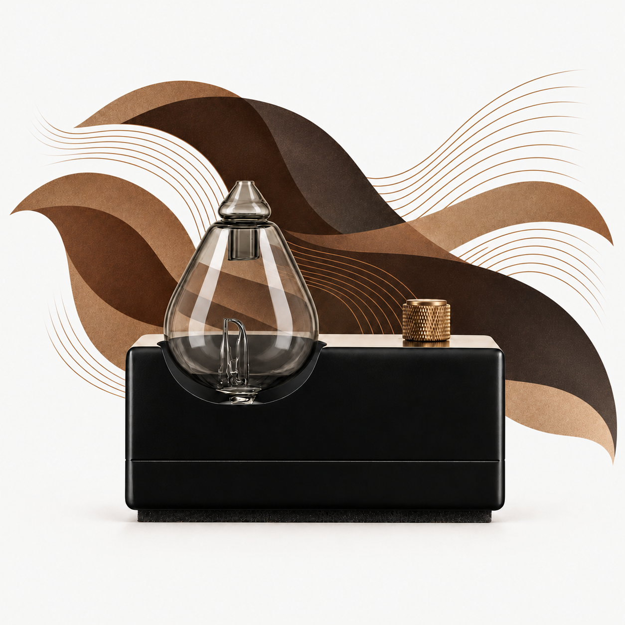 Retro Drop diffuser with translucent smoke glass and brown waves that taper into the off-white background.